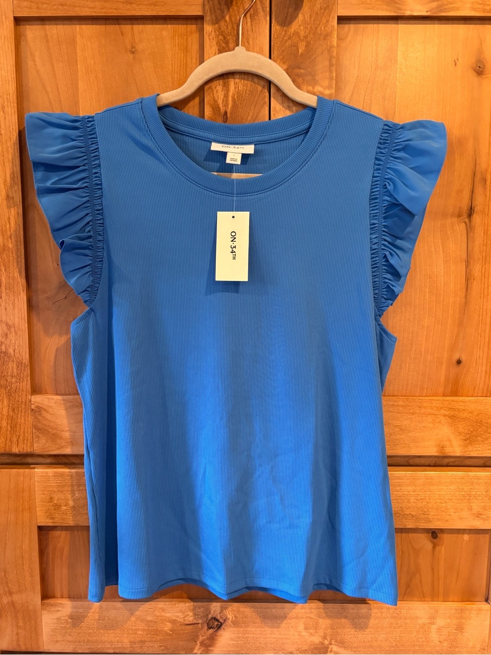 On 34th NWT Flutter Ruffle Sleeve Tank Top - Blue
